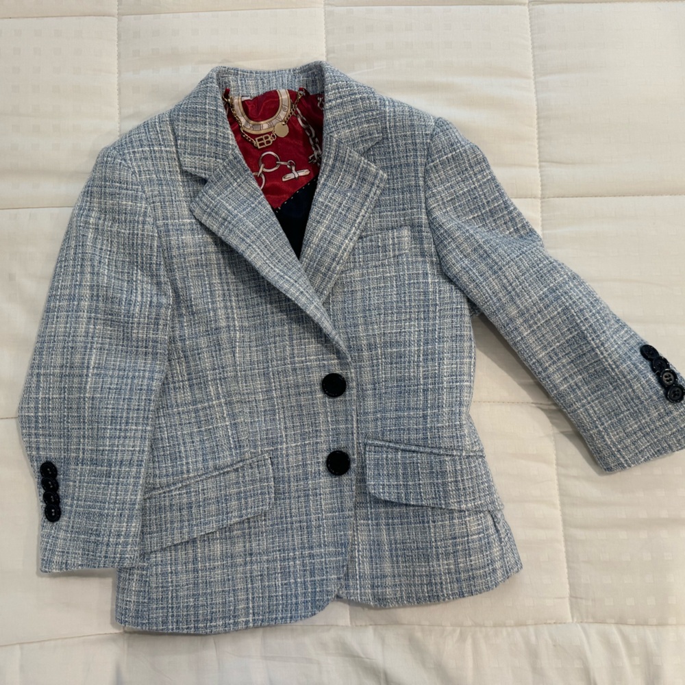 Boys 4t blazer light blue plaid, worn once!